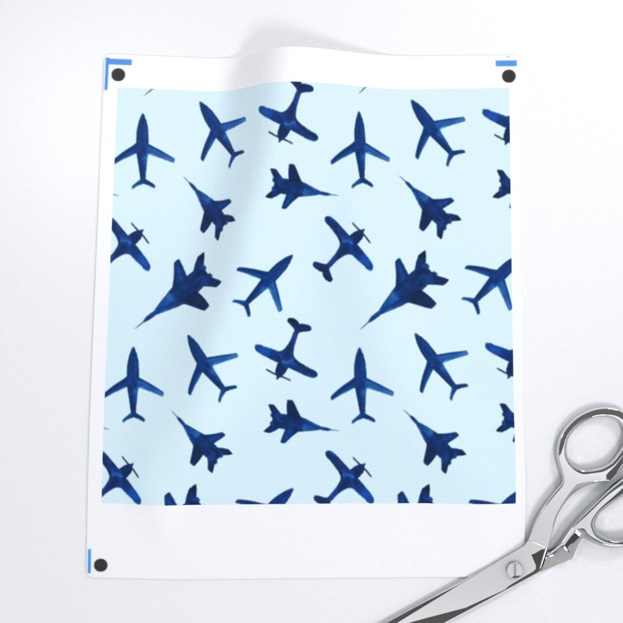 Watercolor Airplanes Blue Airplane Aviation Transport Boy Kids Custom Printed Fabric by Spoonflower Various Fabrics by the Yard or Fat Quarter